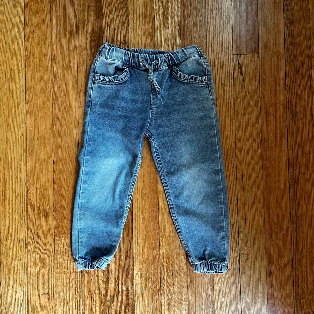Zara, Ruffle Trim Denim Jeans, 2T, Girls
